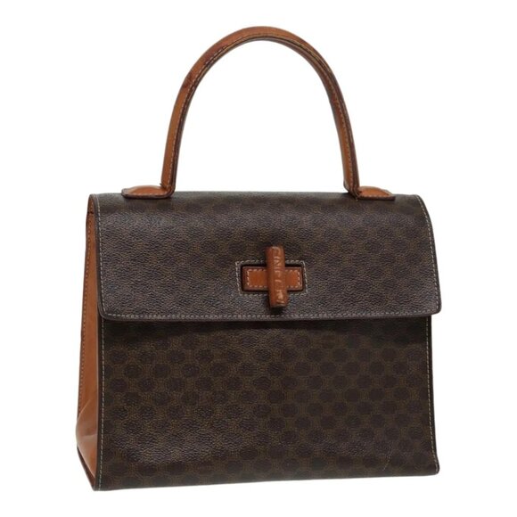 CELINE Macadam Canvas Hand Bag PVC Leather Brown Auth 84552 - Picture 1 of 15